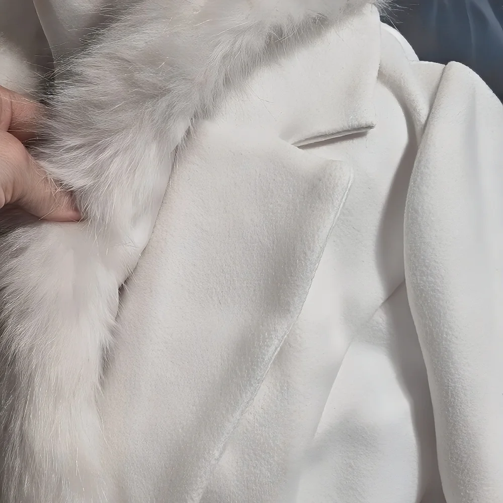 Haute Monde White Pea Coat with Faux Fur Collar - Picture 4 of 8